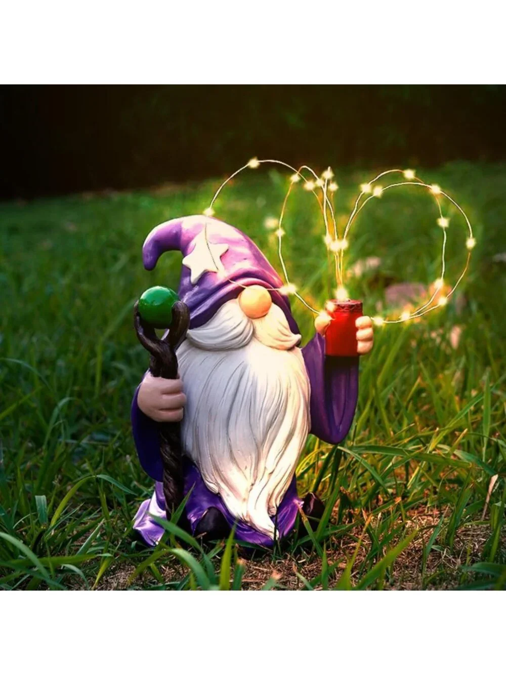 Patriotic Garden Gnome Statue with Fairy Lights | Waterproof Outdoor Decor for
